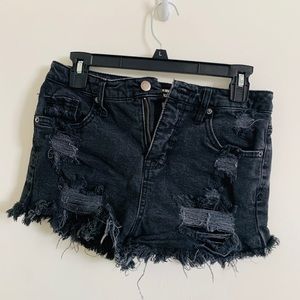 Black distressed shorts